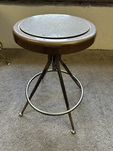 Vintage Mid Century Industrial Metal Shop School Stool Chair Adjustable
