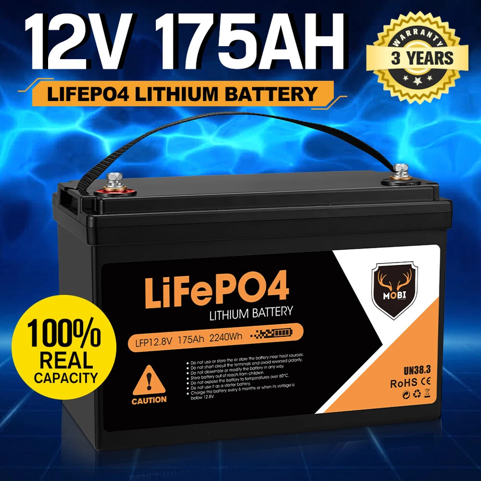 Mobi 175AH 12V Lithium Iron Battery LiFePO4 Deep Cycle Battery RV 4WD Solar