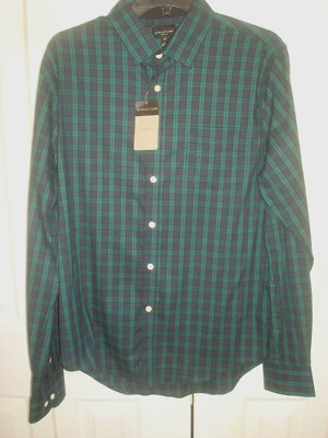 Mens Dress Shirt Blue/ Green Plaid Size Med Structure New