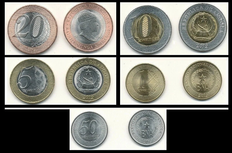 Angola 5 PCS UNC Coin SET, 50 Centimos 1 5 10 20 Kwanzas 2012 2014 - Image 2 of 4