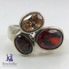 925er Sterling Silber Ring mit Citrin, Granat und Rauchtopas, Gr. 54 (E3258)