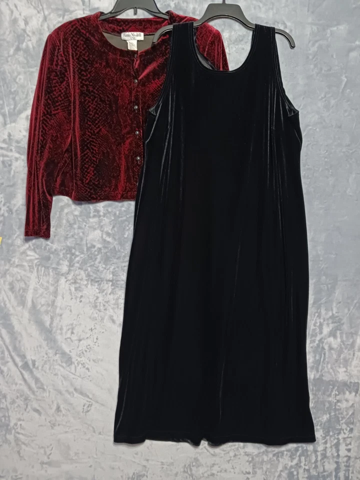 VTG Ronni Nicole II by Ouida Jacket Dress Woman 22 Black Burgundy Velour Soft - Image 3 of 4