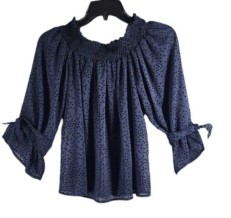 Zara Basic Sheer Navy Blouse Ruffled Neckline & C… - image 5