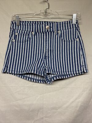 American Eagle Womens Denim Shorts Blue Stripe Nautical High Rise Skinny 6