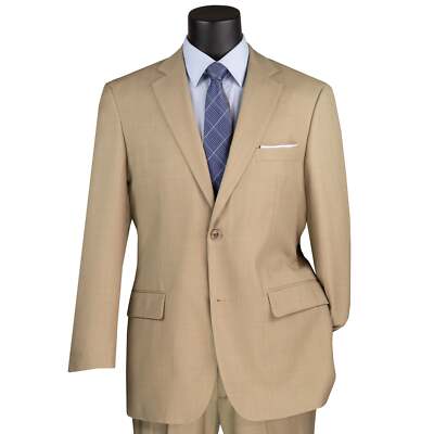 BIG & TALL Men's Beige Textured Weave 2-Button Classic-Fit Suit NWT
