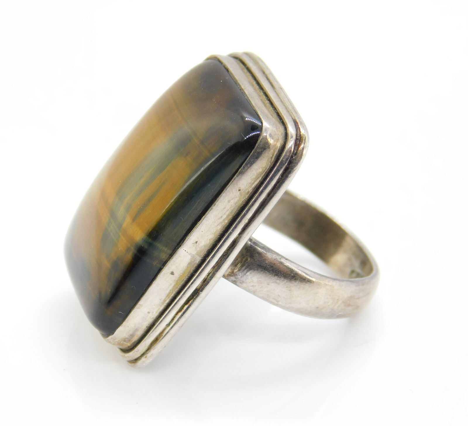 925 Sterling Silver Long Rectangular Tiger's Eye … - image 2