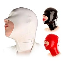 Chin Open Latex Hood w/ Back Zipper Rubber Mask for Catsuit Clubwear Masquerade