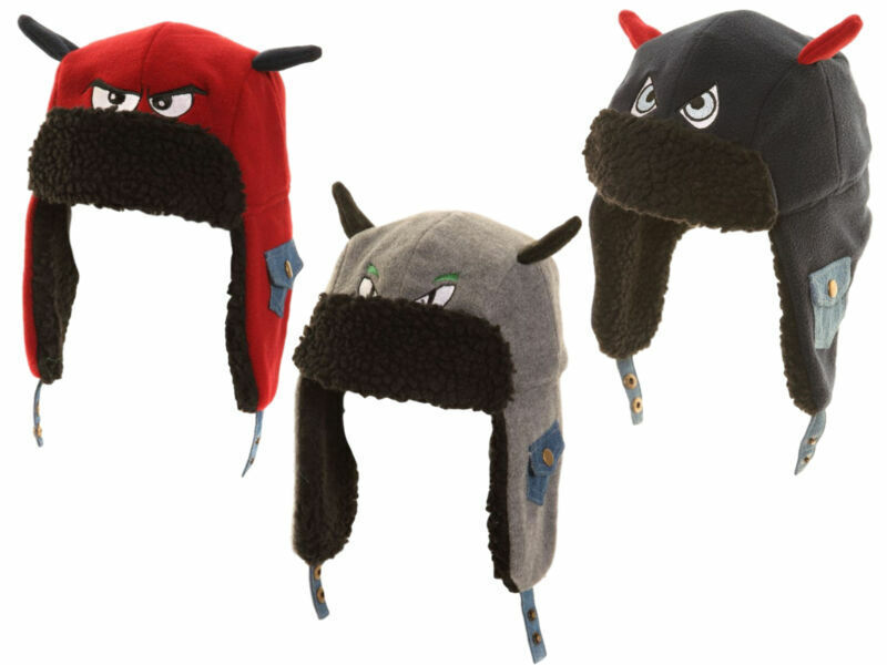 Boys Fleece Trapper Hat Novelty Face Ears Warm Winter Outdoors Hat With  Earflaps