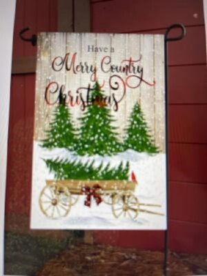 'Merry Country Christmas' Garden Flag Winter Tree Double Sided  Silky Soft