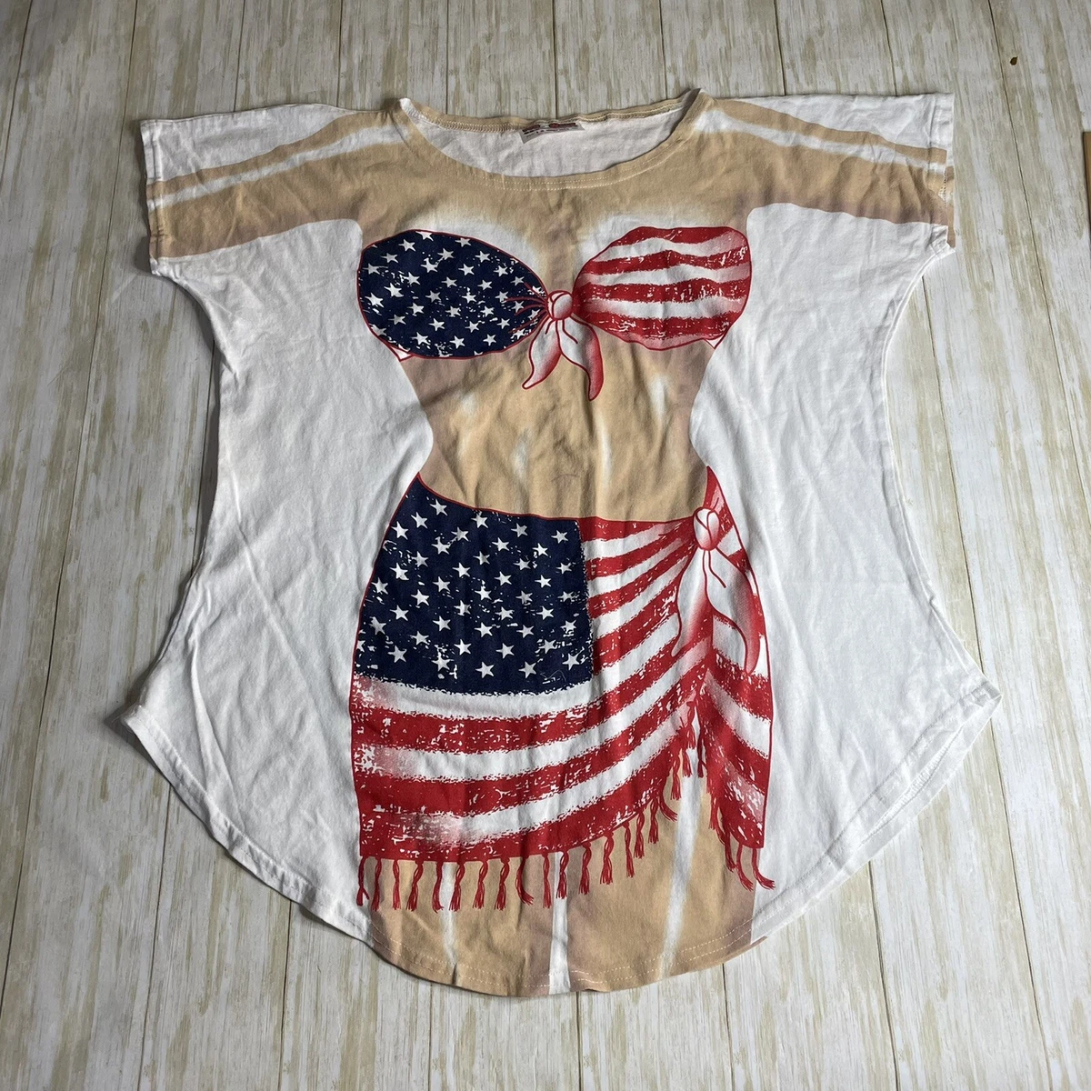 Fun 2 Wear Fantasies LA Imprints Bikini Body Tshirt USA American Flag One  Size