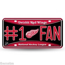 DETROIT RED WINGS TEAM LOGO NHL NUMBER ONE FAN GLITTER LICENSE PLATE MADE IN USA
