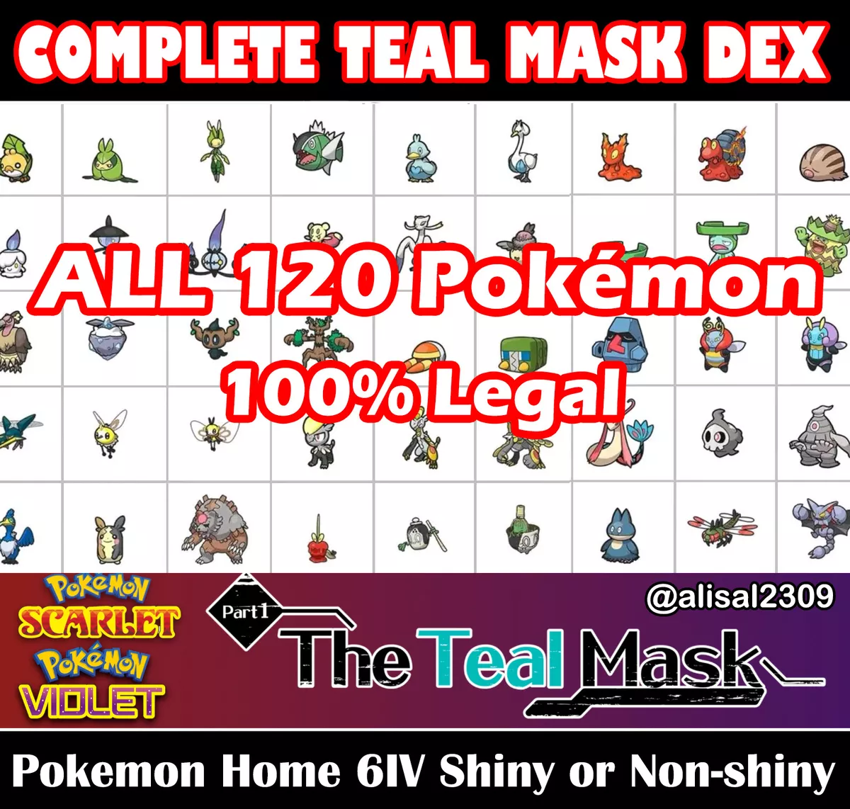 Complete Teal Mask DLC Pokedex Pokemon Home 6IV Shiny Pokemon Scarlet and  Violet