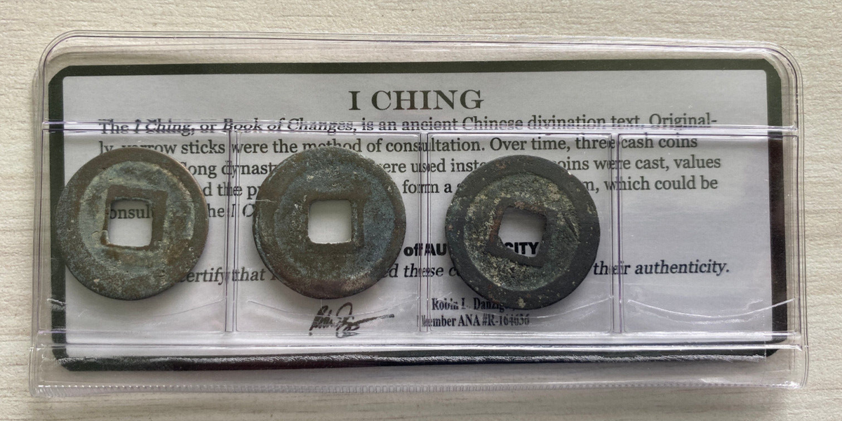 I Ching Ancient Chinese Three Cash Coins Song Dynasty COA & Album