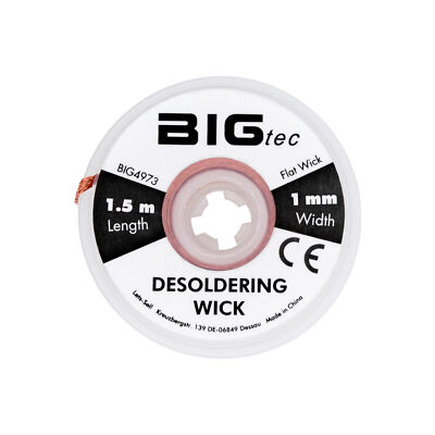BIGtec Entlötlitze 1mm Lötzinn Entfernung 1,5m Spule reines Kupfer Entlötdraht