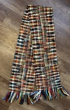 Orvis Vibrant Multi Colored Acrylic Fabric Scraf Fringed 72 x 9”
