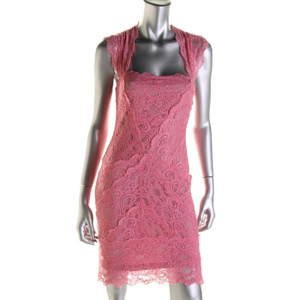 NICOLE MILLER ~ Pink Lace Square Neck Cutout Back Sheath Party Dress S NEW $430 NICOLE MILLER ~ Pink Lace Square Neck Cutout Back Sheath Party Dress S NEW $430