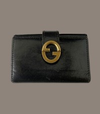 Small Vintage GUCCI Initial G Logo Black Leather Key Wallet Case Holder Italy
