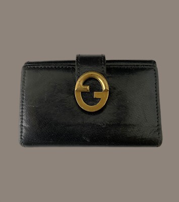 Gロゴ レザーケース 黒　GUCCI　美品 Small Vintage GUCCI Initial G Logo Black Leather Key Wallet Case