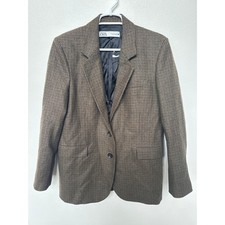 ZARA Houndstooth Plaid Oversized Blazer Jacket Brown Tan Womens Small