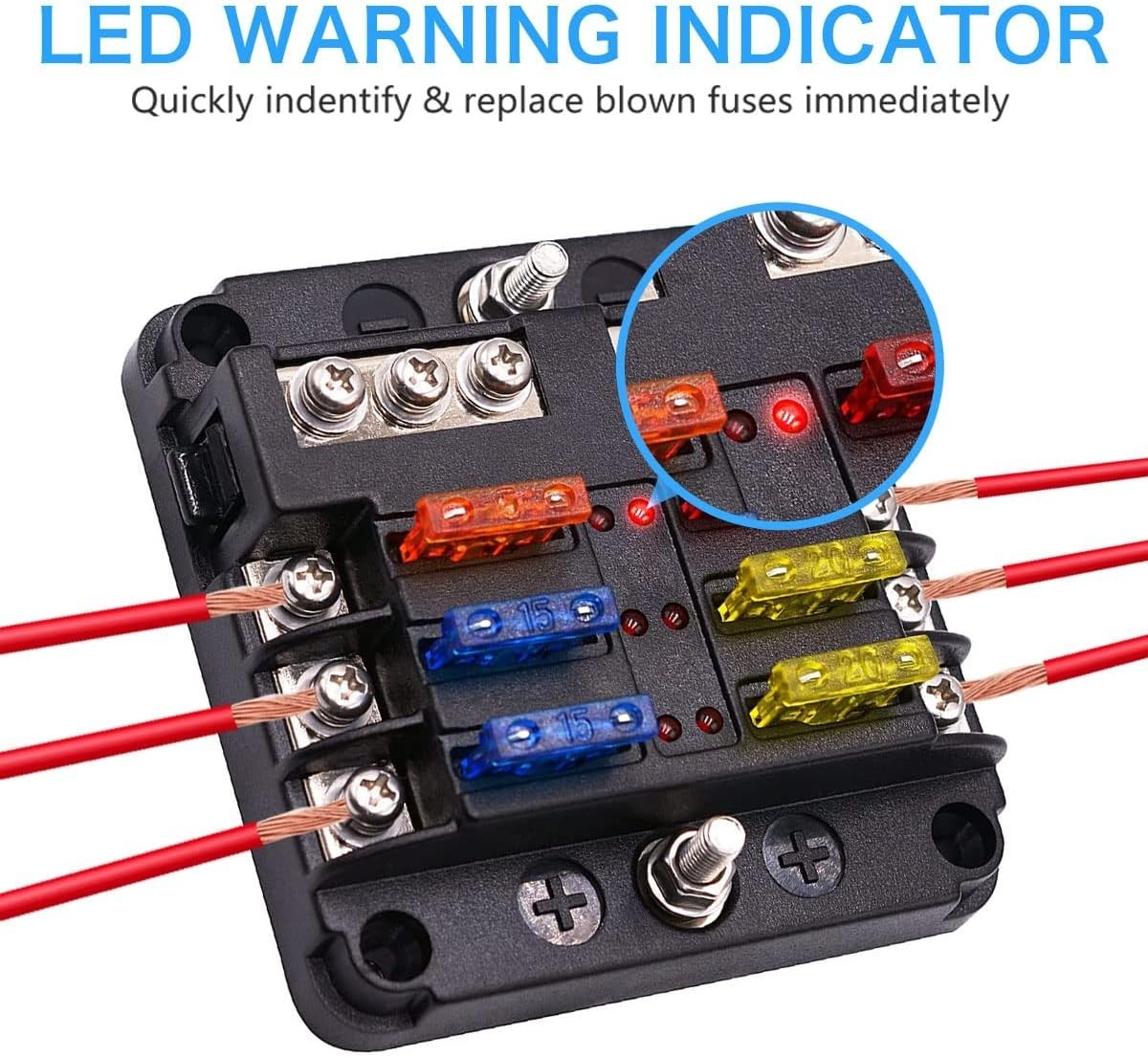 Durable 6-Way Fuse Panel with LED Indicator for Safe Vehicle Electrical Systems