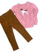 Janie And Jack Pants Set Girls 5 Pink Dog Sweater Brown Riding Leggings