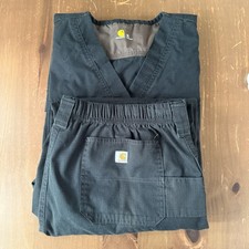 Carhartt Scrub Top/bottom Medium Black Ripstop Pocket V Neck Short Sleeve XL SET