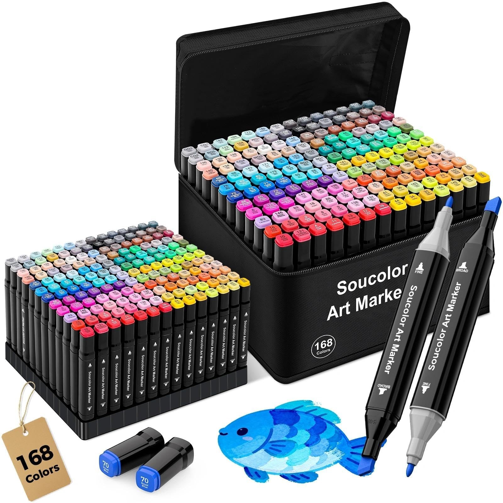168 Colors With Case  Holders, Dual Tips Chisel  Fin...