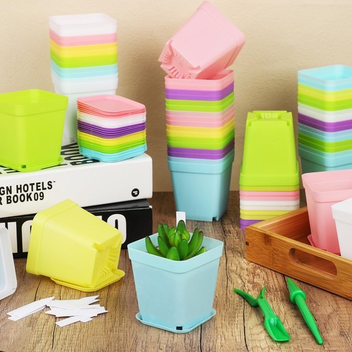 120 Pack Mini Plastic Planters 3 Inch Flower Seedling Nursery Pots with Palle... - Picture 5 of 7