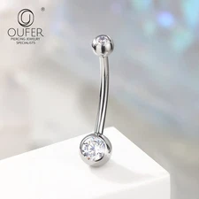 Belly Button Ring G23 Titanium CZ 14G Curved Barbell Navel Body Piercing Jewelry