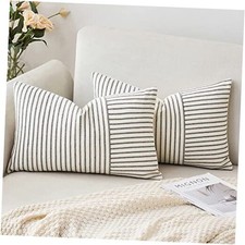 and Beige Patchwork Farmhouse Pillow Covers 12x20 20" x 12" Pack of 2 Black