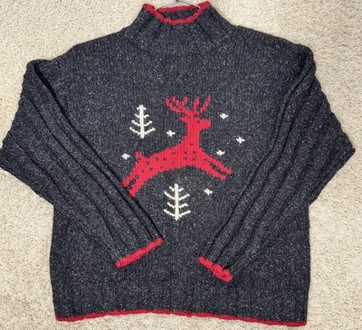 VTG Nomadic Traders Silk Blend Christmas Reindeer Mock Neck Pullover Sweater XL