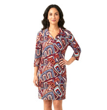 Jonathan Martin Dress Retro Geometric Burgundy 3/4 Sleeve Hippie 70s Sz Large