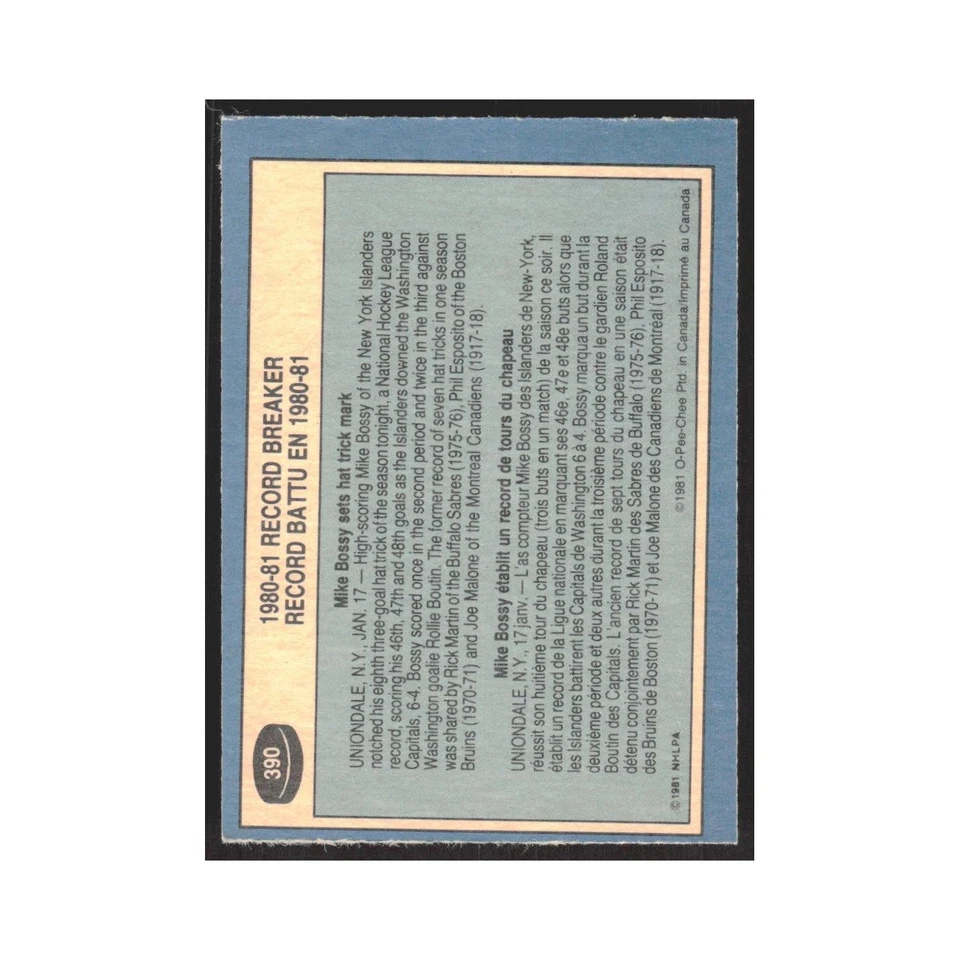 1981 O-Pee-Chee Mike Bossy New York Islanders #390 - Image 2 of 3