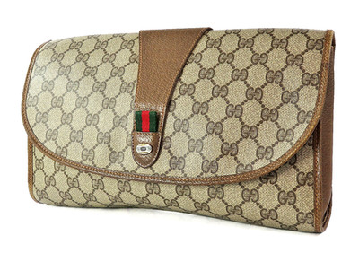 Authentische Vintage GUCCI braune GG PVC Sherry Line Kosmetik Clutch Tasche B...