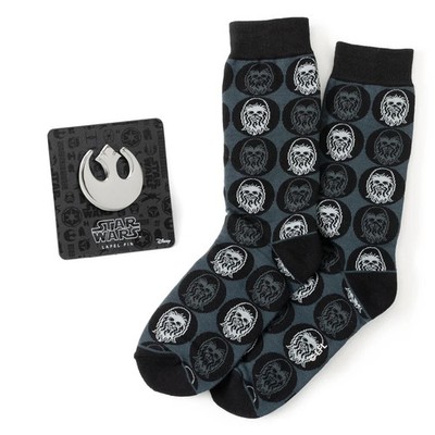 Star Wars Chewbacca Black Dress Socks and Rebel Alliance Starbird Crest Lapel