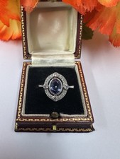Gorgeous Deco Blue Sapphire (1ct) & Diamond (0.30ct) Platinum Ring
