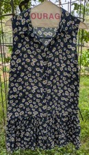 Forever 21 dress, sheer navy blue with daisies, drop-waist flirty hem, size M