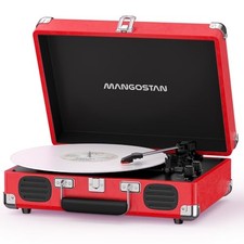 Bluetooth Vinyl Record Player with Speakers, 3-Speed Portable Suitcase