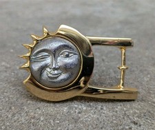 1985 USA B. Kieselstein-Cord Two-Tone Sterling Winking Sun Belt Buckle 1" EUC