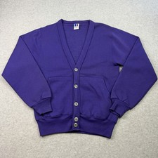 Vintage Russell Athletic Cardigan Sweater Mens Small Purple Fleece Made in USA