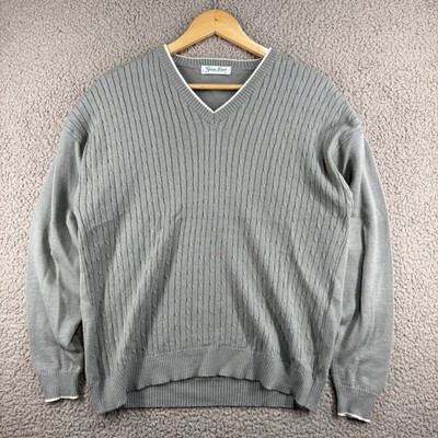 Green Lamb Golf Pullover Damen Größe L grün grau Zopfmuster V-Ausschnitt 50% Merino