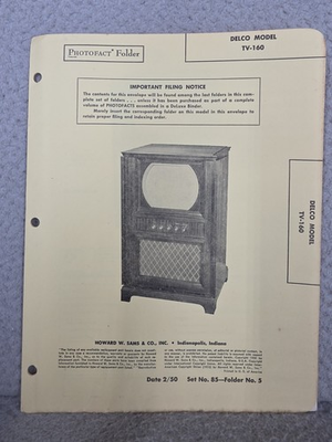 #ad Delco Model TV 160 Sams Photofact 1950 Vintage Television Repair User Manual $6.00