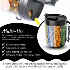 6-Compartment Cute Black Pill Dispenser Organizer,Portable Pill Bottle Organizer