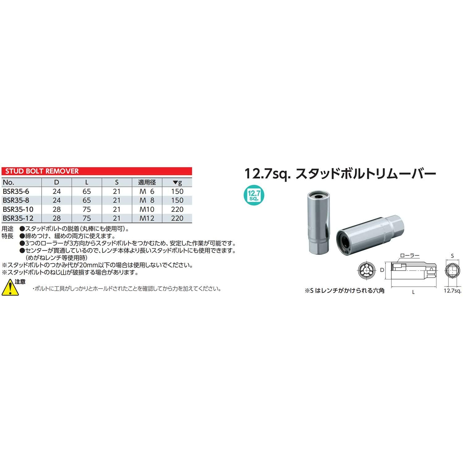 Kyoto Machinery Tools (KTC) Stud Bolt Remover BSR35-8 Applicable Diameter: 8mm