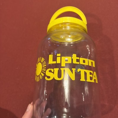Vintage Lipton Sun Tea Jug Glass 1 Gallon Jar 70s 80s Retro Summer Yellow Lid