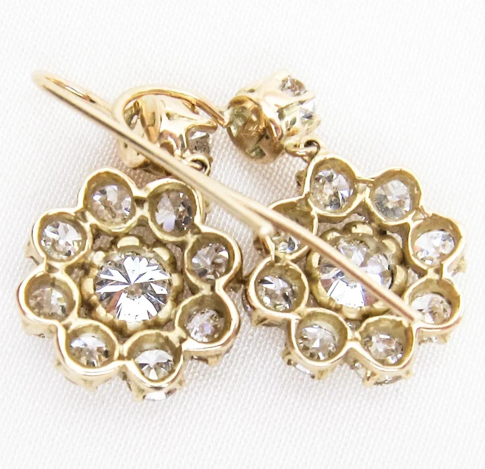 Pendiente Flor Moissanita Europea Antigua Corte Redondo 2.40 TCW Chapado en Oro Amarillo 14k Foto 3 de 4