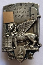 Distintivo OND Dopolavoro Biella Gita a Venezia 1929 Ventennio Leone Alato