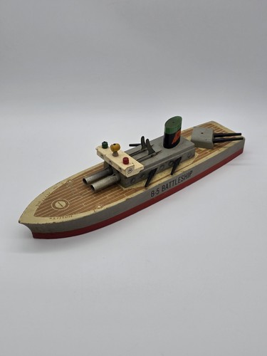 VTG Keystone Wood Toy B-5 Battleship 14" Movable Pieces 