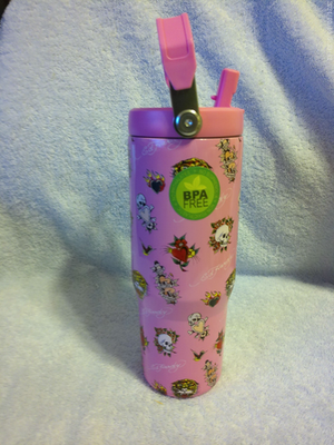 Ed Hardy Flip Top Pink Multicolor Stainless Steel 30 Oz. Drink