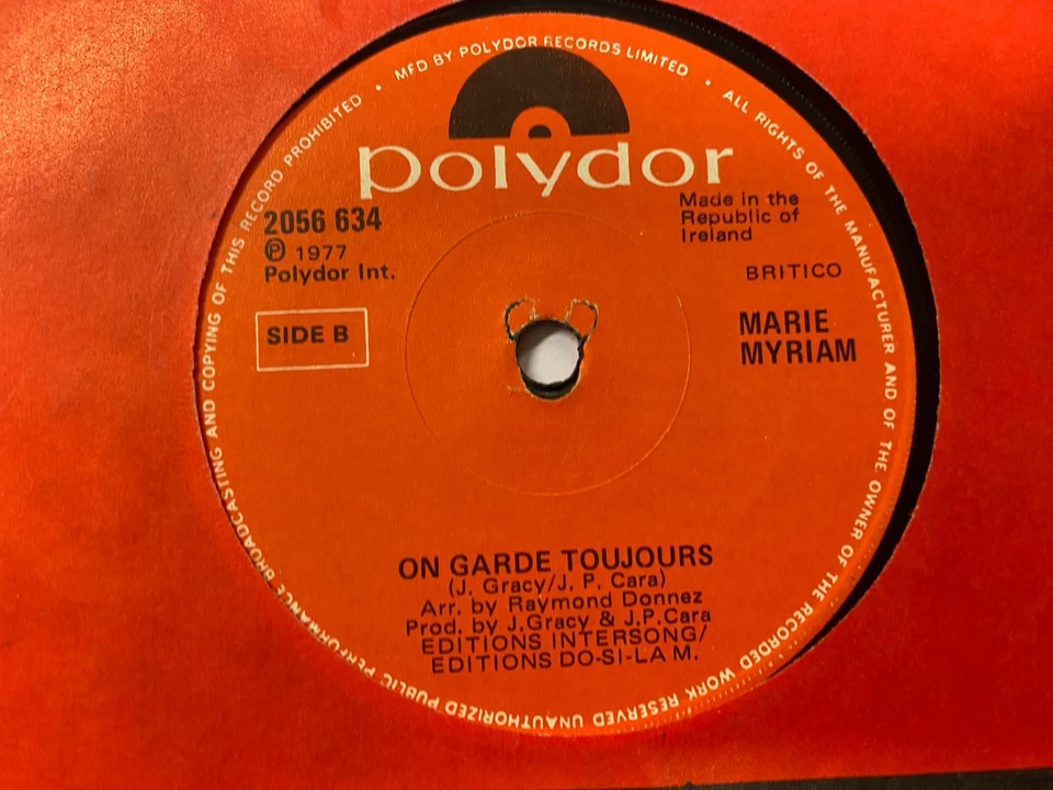MARIE MYRIAM - L'Oiseau Et L'Enfant - IRISH PRESS 7" EUROVISION 1977 IRELAND - Image 2 of 2